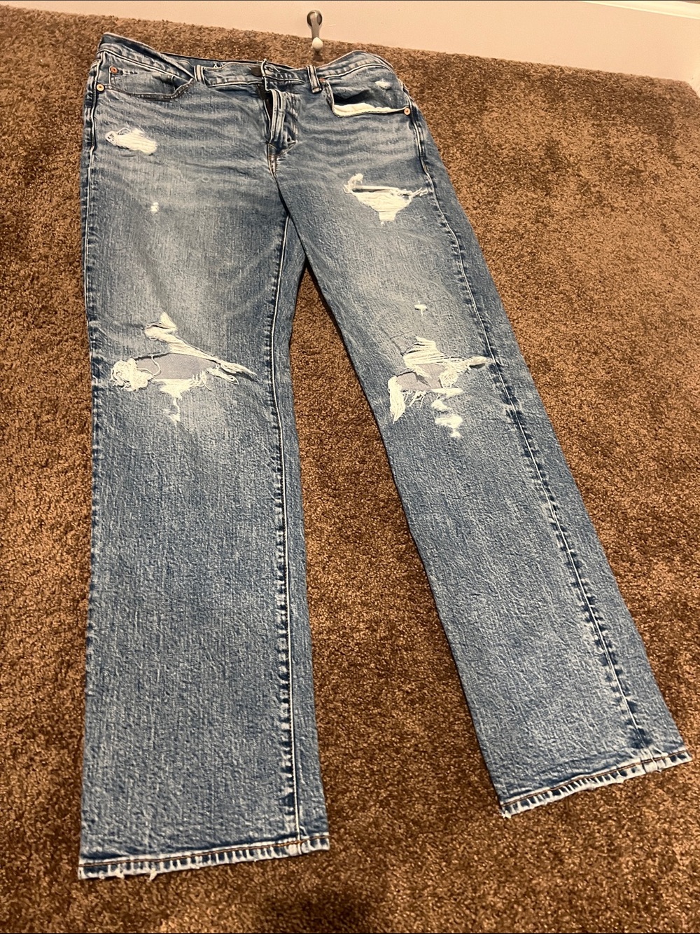 American Eagle Outfitters Distressed Straight-Leg Jeans - Light Blue - Picture 1 of 4